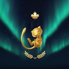 Northern Prestige mark: a gold Mew holding a maple leaf beneath a green aurora